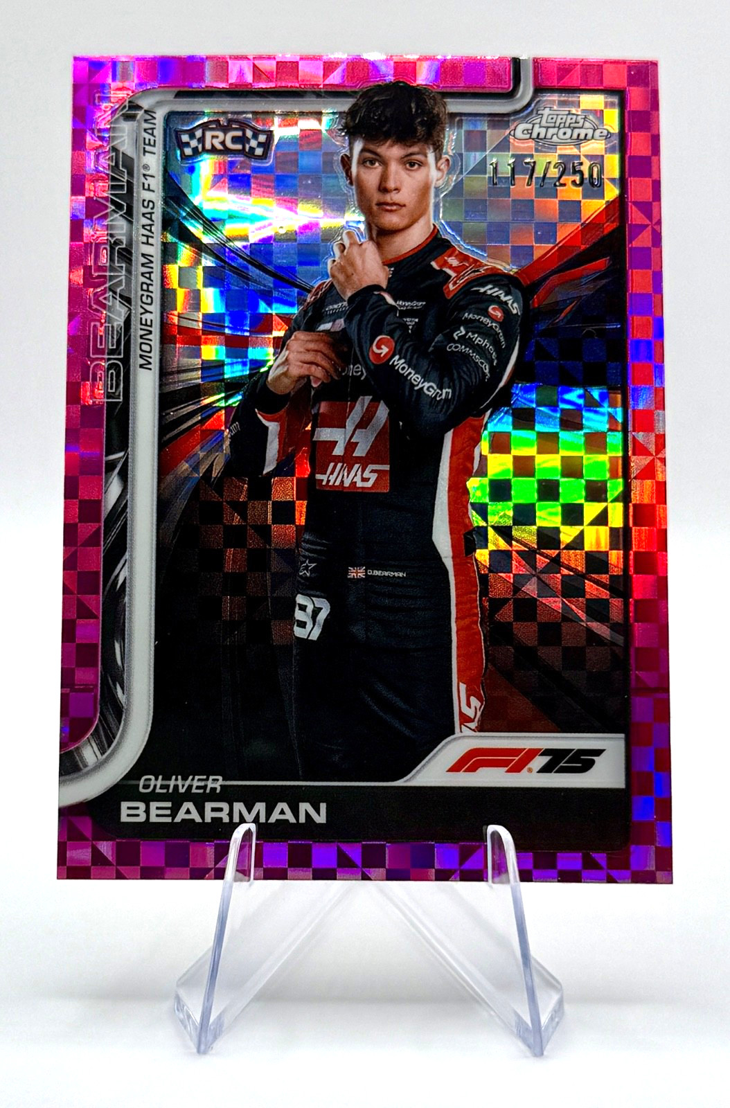 2025 Topps Chrome Formula 1 F1 Oliver Bearman #14 Pink Checker /250