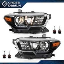 Fits 16-23 Toyota Tacoma LED DRL Black Housing Amber Corner Projector Headlights
