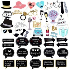 52 PCS Wedding Photo Booth Props Bridal Shower Bride Groom Selfie Party Decor