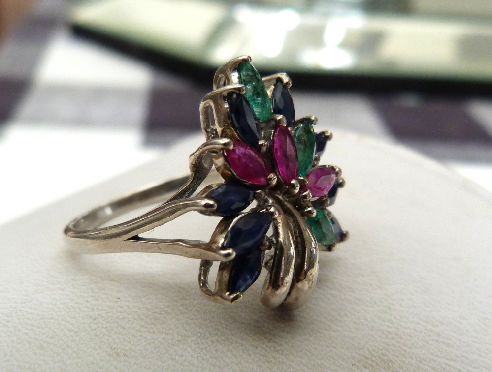 DESIGNER SIGNED EMERALD SAPPHIRE RUBY GEMSTONES S… - image 8