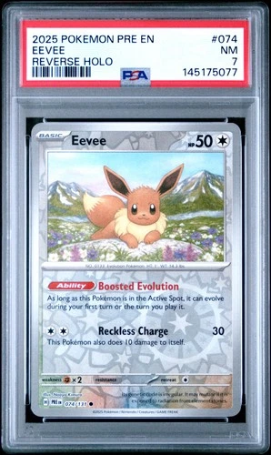 2025 POKEMON PRE EN-PRISMATIC EVOLUTIONS REVERSE HOLO #074 EEVEE PSA 7