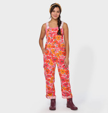 DULUTH Women's Heirloom Gardening Bib Overalls, Candy Apple Red Poppies NEW 