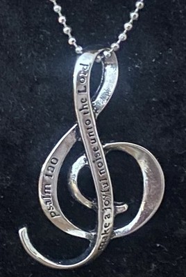 Youmi K Silver Tone 18 -21  Necklace Treble Clef Music Note Psalm 100