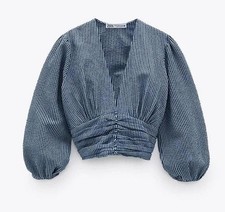 Zara EUC Blue Check Gingham Crop Top Sz Medium