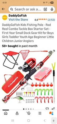 DaddyGoFish Kids Fishing Pole Rod Reel Combo Tackle Box Starter Set Red