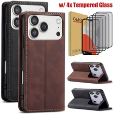 For Apple iPhone 17/Pro/Pro max/Air Case Flip Leather Card Cover Tempered Glass