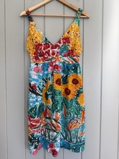 Jams World Dress M Medium Doyle Fit Flare Sunflower Print V-Neck Rayon