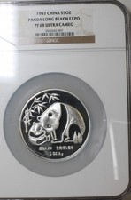 1987 Silver Panda 5 oz. Medal Ultra Cameo Long Beach Expo NGC PF68 42.05 per troy oz
