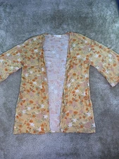 Pink Rose Womens Open Blouse Sz M Floral Rayon D588