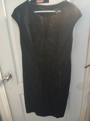 Connected Apparel Black Sequin Floral Sheath V-Neck Cap Sleeve Dress Size 12