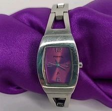 Fossil F2 Women's Watch Purple Dial Silver Tone 17mm - New Battery