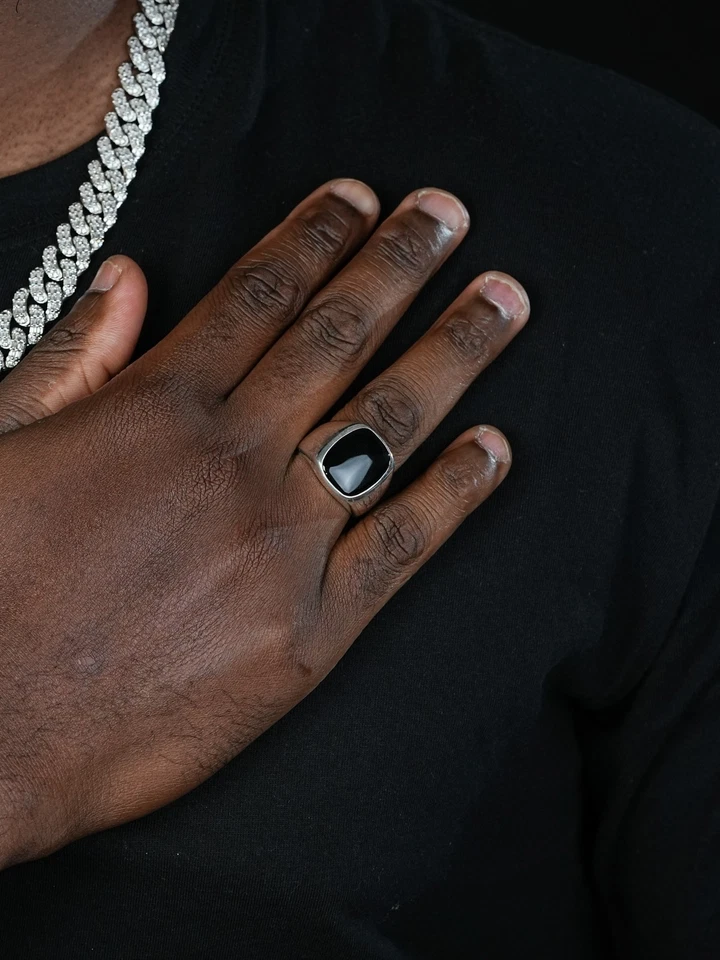 Anillo liso de plata esterlina 925 maciza real de ónix negro piedra natural para hombre Foto 2 de 4