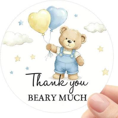 Thank You Beary Much Stickers 120PCS, Teddy Bear Baby Shower Thank You Stickers,
