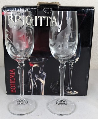 Crystalex Brigitta Czech Crystal Sherry Glasses 6pc Koala Kangaroo Platypus Etch