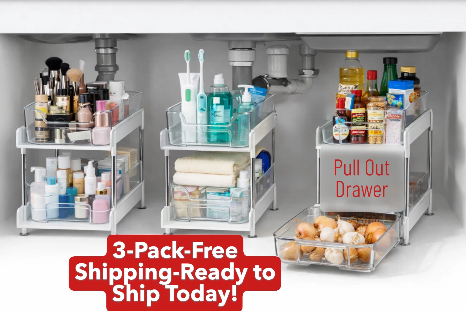 Under Sink Organizer 3‑Pack 2‑Tier Pull‑Out Clear Storage Rack for Kitchen/Bath
Opens in a new windo