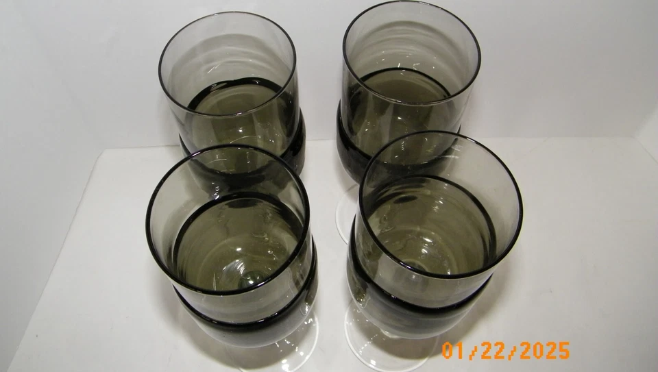 Набор из 4 винтажных кубков Pier 1 Double Dip ручной работы дымчато-серый прозрачный стержень - Изображение 3 из 4