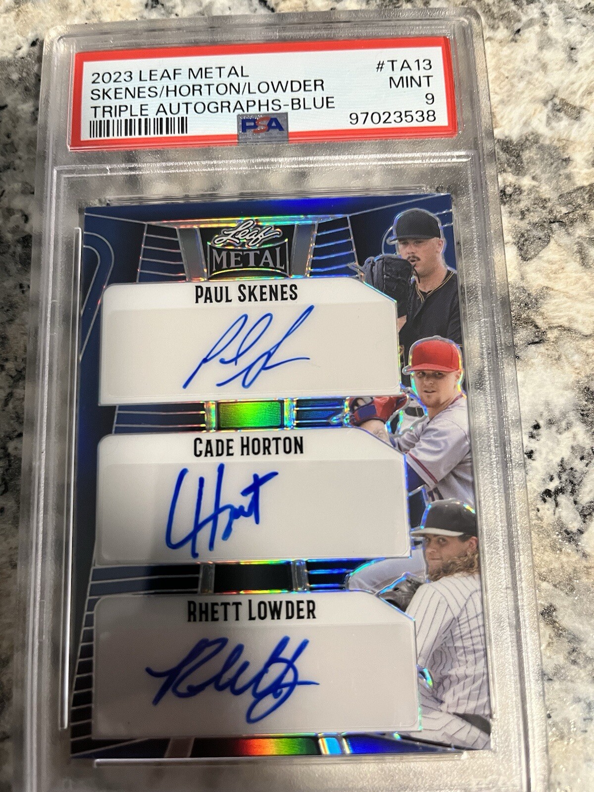 2023 Leaf Metal Paul Skenes/Horton/Lowder Autograph Blue Psa 9 Mint