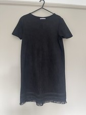 New ZARA Woman Black FAUX SUEDE DRESS Mini embroidered size SMALL