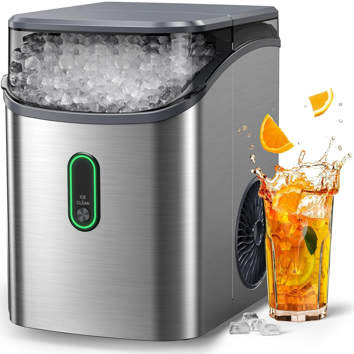 Nugget Ice Maker Countertop, Pebble Ice Maker with Soft Chewable Ice, One-Click
