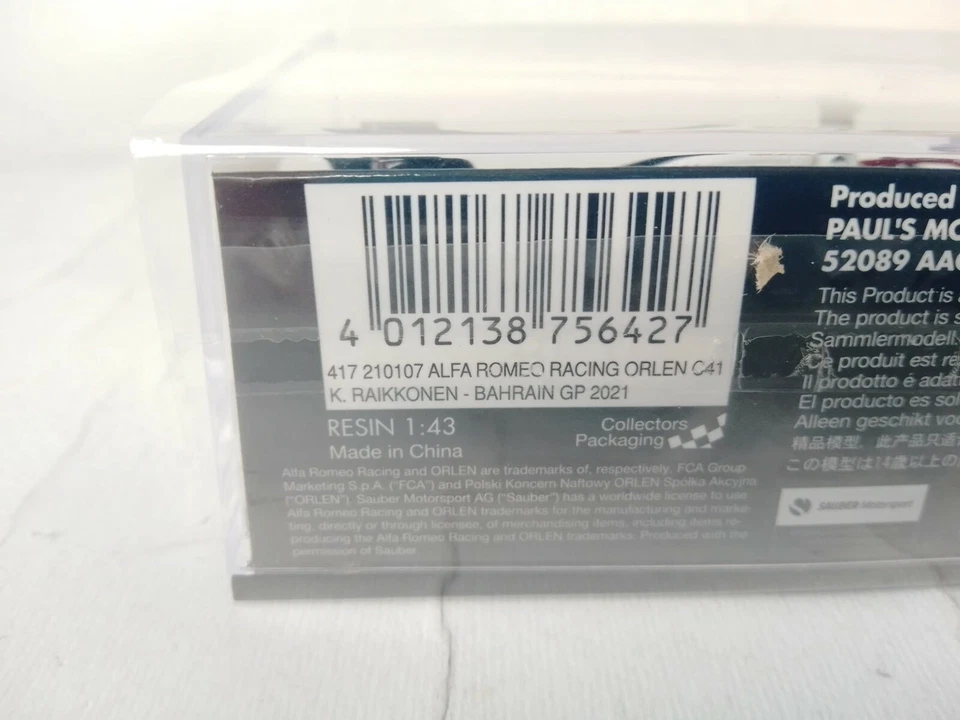 Minichamps Alfa Romeo C41 Kimi Raikkonen Bahrain GP 2021 1/43 417210107 - Immagine 3 di 3