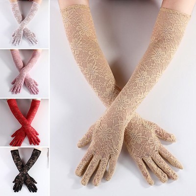 Women's Sexy Lace Long Gloves Opera Costume Wedding Bridal Mittens Armsleeve