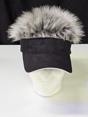 Flairhair Men's Adjustable Black Hat Cap Visor W/Grey Hair-(G)