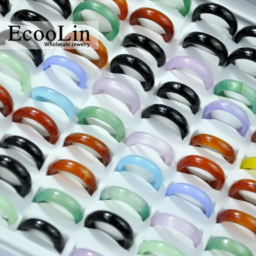 30pcs Colorful Mix Natural Agate Gemstone Jade Rings Wholesale Jewelry Lots - Picture 3 of 6