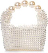 Women Pearl Beaded Clutch Handle Bag Evening HandBag for Wedding Party