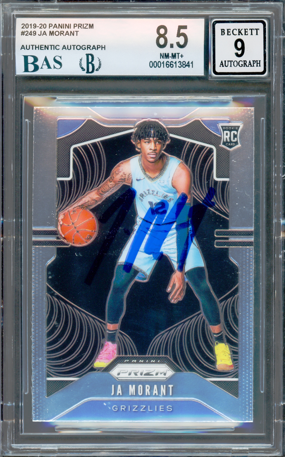 Ja Morant Auto 2019-20 Panini Prizm RC 249 Grizzlies BGS 8.5 Auto Mint 9 Beckett