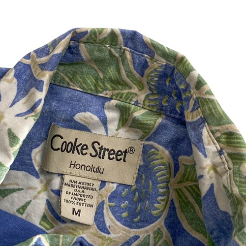 Cooke Street Hawaiian Shirt Medium Plumeria Tropical Flowers Reverse Print Blue - Picture 4 of 6