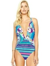 New 182 Gottex 12 Swim One Piece Swimsuit Underwire DEEP Plunge Halter Turquois