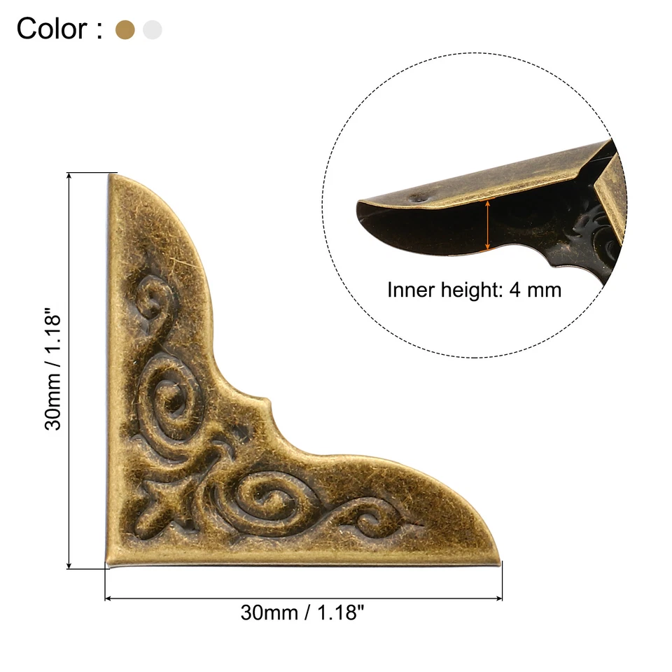 30mm Metal Book Corners, 100pcs Photo Corners Book Corners, Bronze Silver Foto 2 de 4