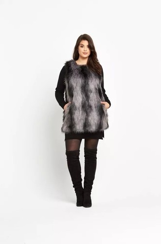So Fabulous Curve Faux Fur Gilet Black/Grey UK 26 LN141 GG 02 - Picture 2 of 5