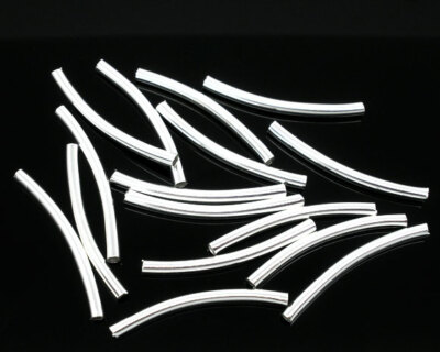 Lot De 25 Perles Tubes Courbés Argentés 30x2,5 Mm - Sans Nickel - Création Bijoux
