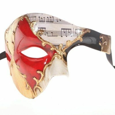 Men's Phantom Of The Opera Half Face Masquerade Mask Red and Gold Musical