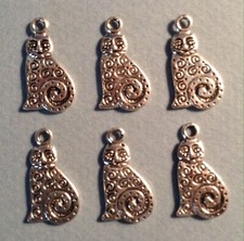 ORNATE TIBETAN SILVER CAT CHARMS - Jewelry, Crafting, Scrapbook -- 22mm -- 6pcs