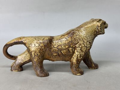 Y8792 OKIMONO Seto-ware Tiger figurine signed box Japan antique