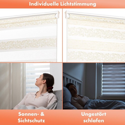 DOPPELROLLO OHNE BOHREN KLEMMROLLO FENSTER TÜR GARDINE MIT PERLEN GLITZERND GOLD - Bild 5 von 7