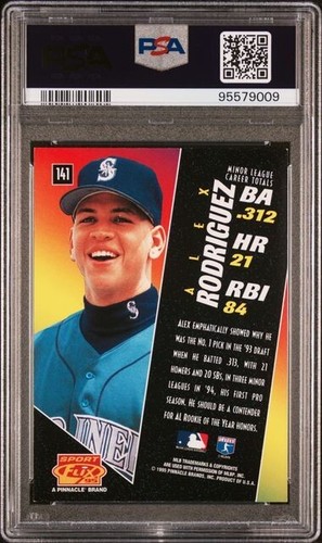 1995 Sportflix Alex Rodriguez ROOKIE RC #141 Seattle Mariners PSA 8 NM-MT - Picture 2 of 2