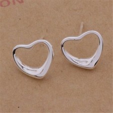 Cute New Silver Plated Smooth Shiny Open / Hollow Heart Stud Post Earrings