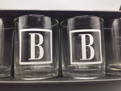 Mud Pie #260402 Clear Drinking Glasses Set of 4 with the Letter ''B'' Barware Nice
