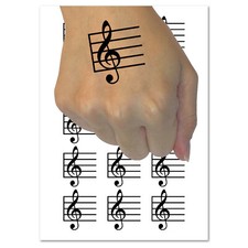 Treble Clef on Staff Music Temporary Tattoo Water Resistant Fake Body Art Set