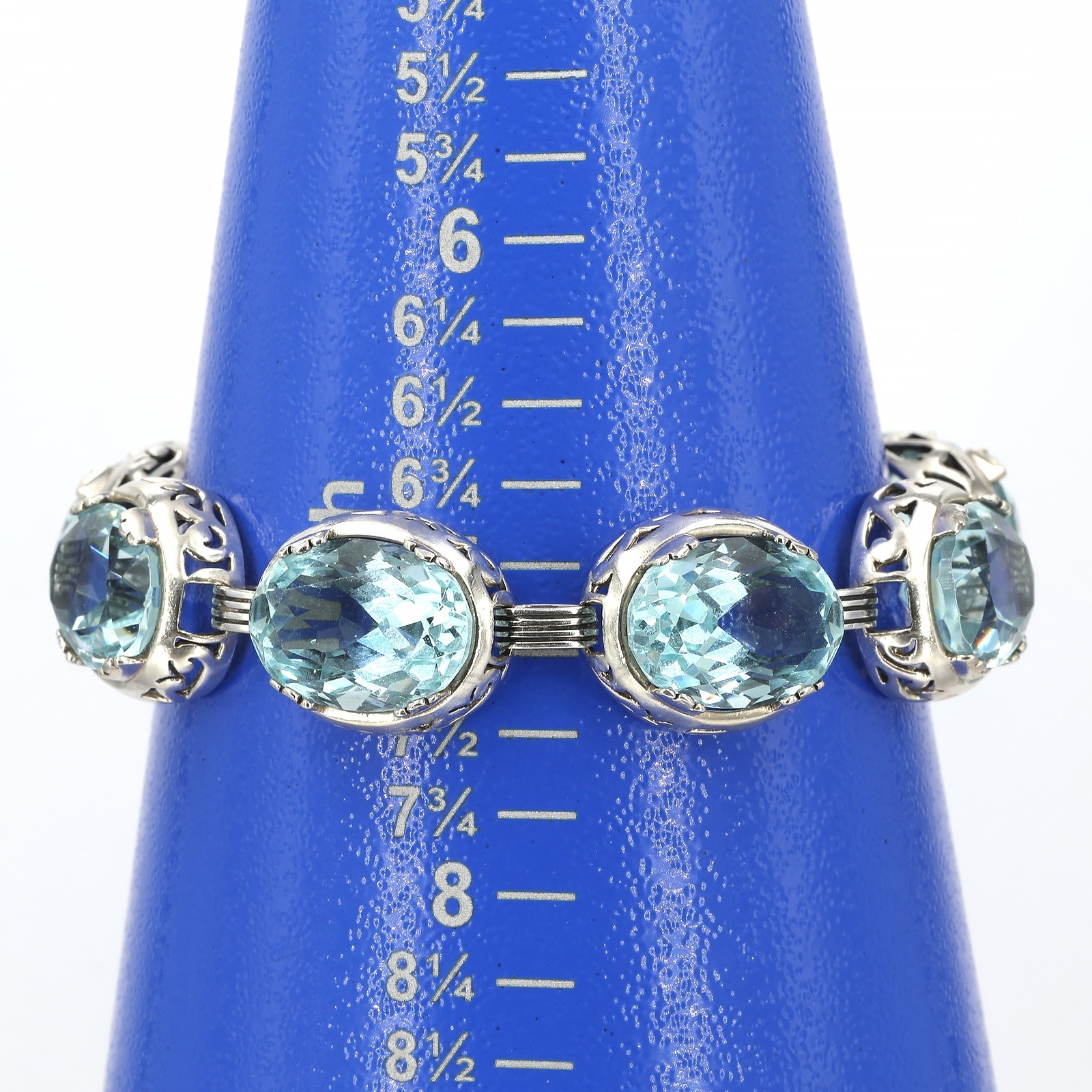 Retired Silpada BOLD Sterling BLUE LAGOON Aqua Glass Oval Link Bracelet B2093