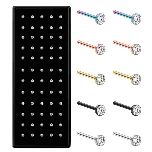 Flongo 20G 60PCS Stainless Steel Nose Studs Rings Piercing Pin Body Jewelry Set - Picture 1 of 6