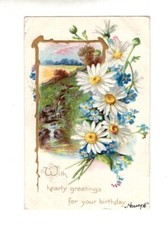 Vintage Birthday Greeting Card Postcard Postmarked 1906 Birdsboro PA Daisies VF+