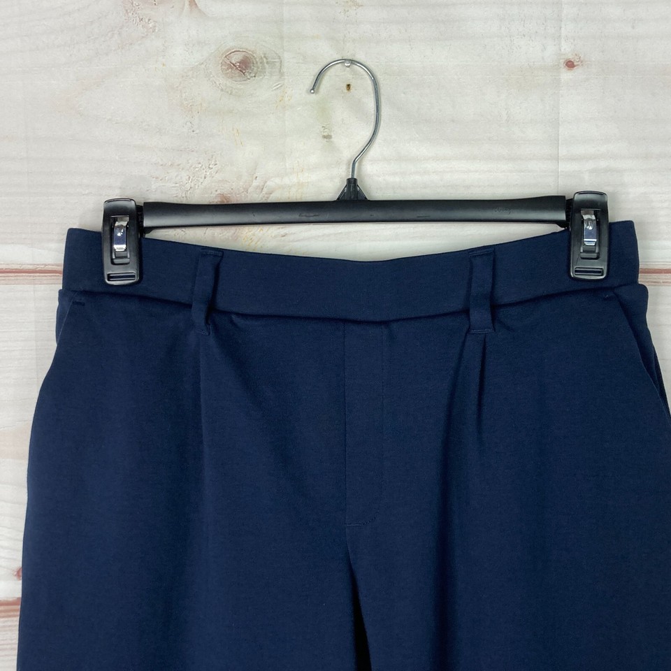 Lands End Pants Women PM Blue Sport Knit Crop Wide Leg Pull On Knit