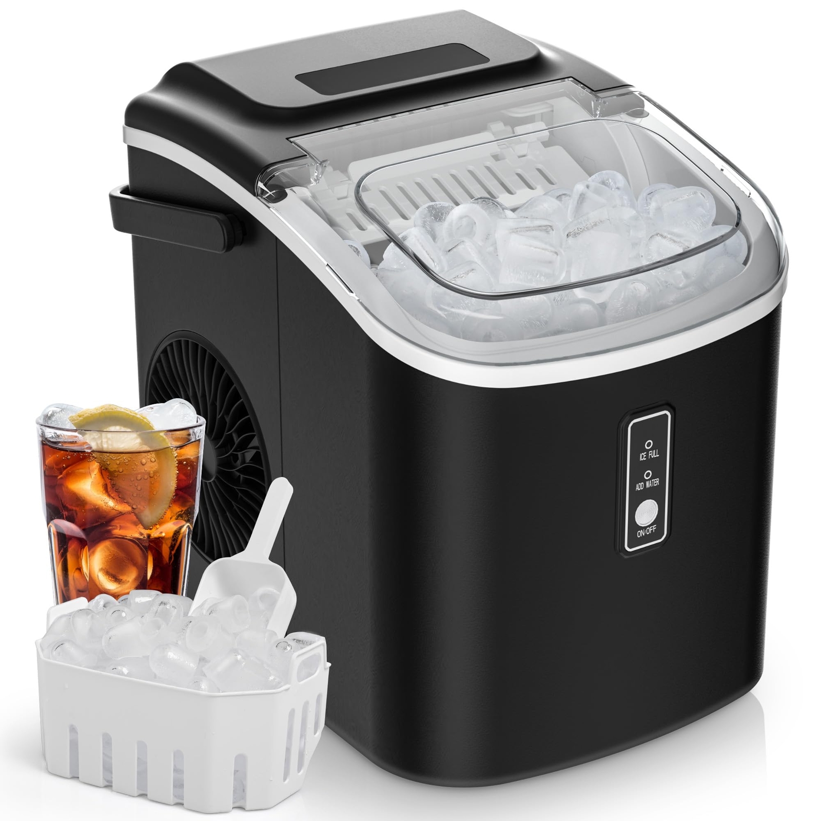 Countertop Ice Maker Machine with Handle, 26.5lbs Per Day, 9 Cubes in 6 Mins,...