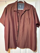 Van Heusen Men's Brown Short Sleeve Button Up Shirt XL 17-17.5 Wrinkle Free