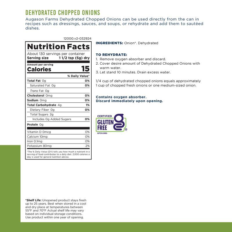 Dehydrated Chopped Onions 32oz Can Gluten Free Long Shelf Life