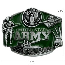 US ARMY Belt Buckle 3D Enamel Colored Green Tank E Pluribus Unum Gift